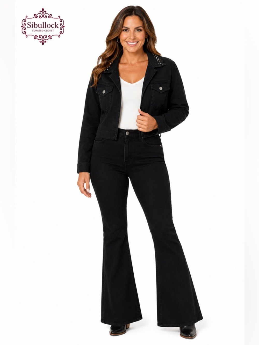 ETHYL Embellished Cropped Bolero Jacket Large Black Stretch Cotton Western Chic